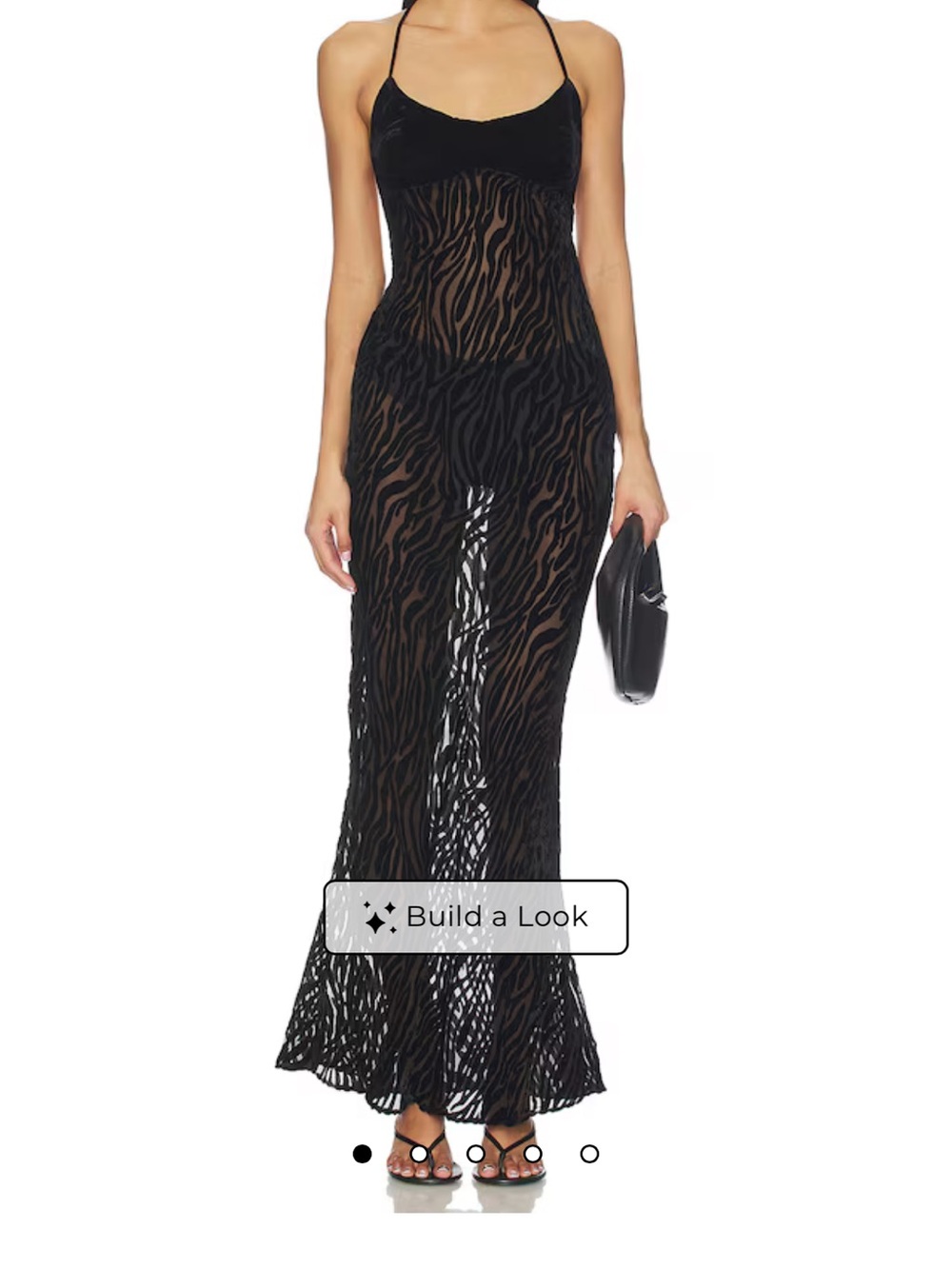 Danielle Guizio Black Sheer Zebra-Textured Maxi Slip